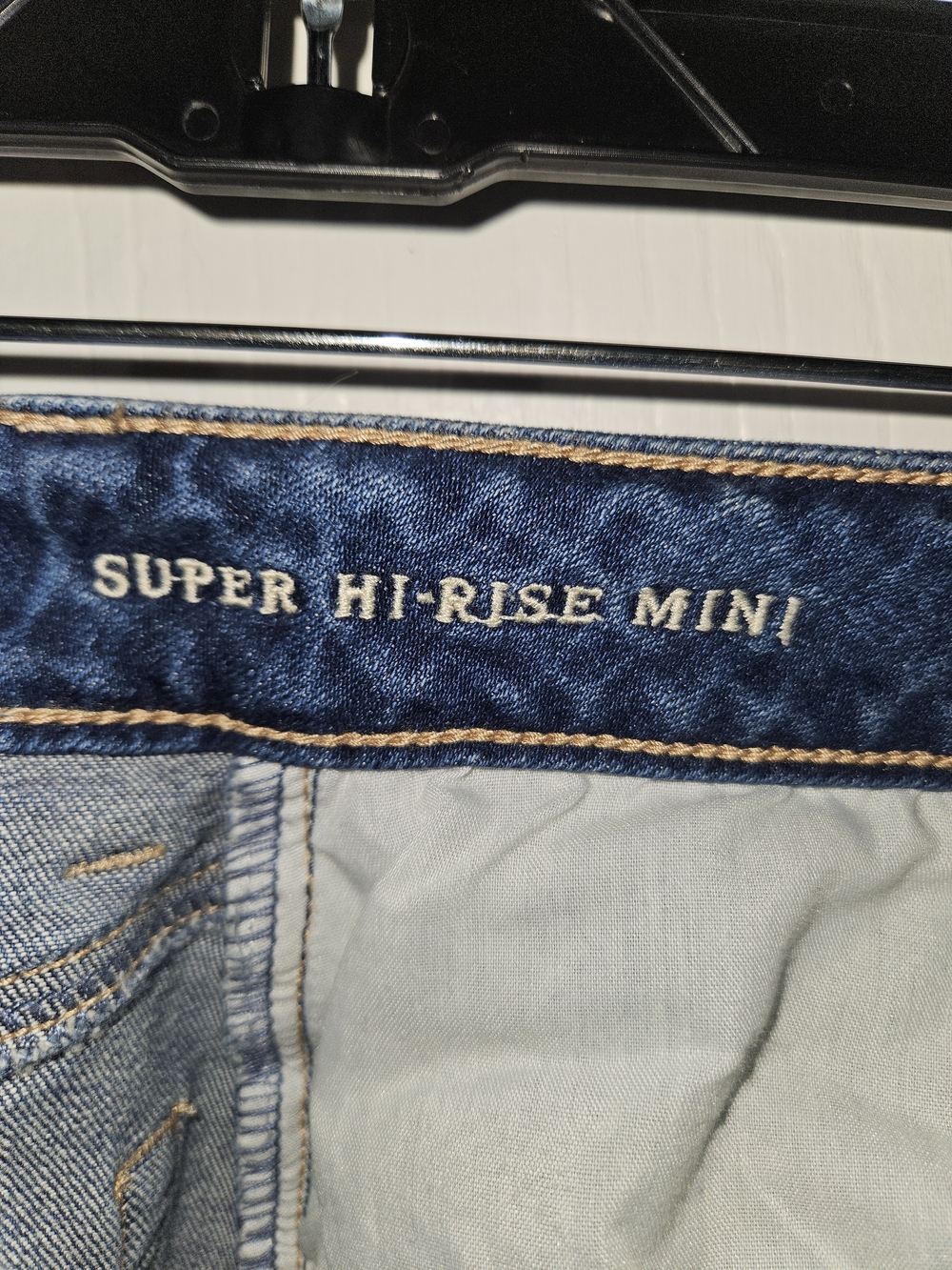 American Eagle Outfitters Dark Blue Denim Mini Skirt with Light Pink Embroidery - Picture 6 of 8